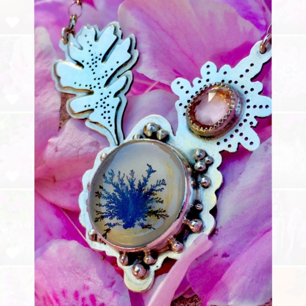 🌸PINK TOURMALINE STERLING SILVER FLOWER NECKLACE! - Picture 8 of 8